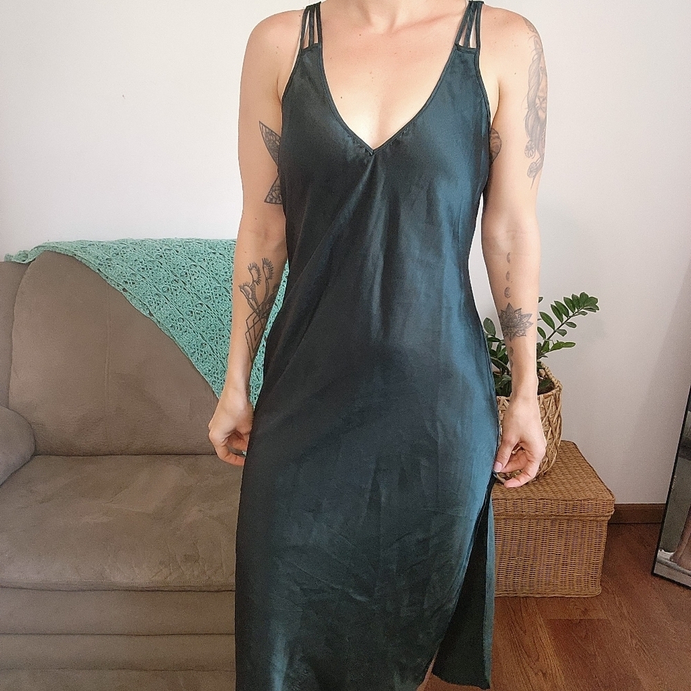 California Dynasty Green Satin Slip Dress Size  Large